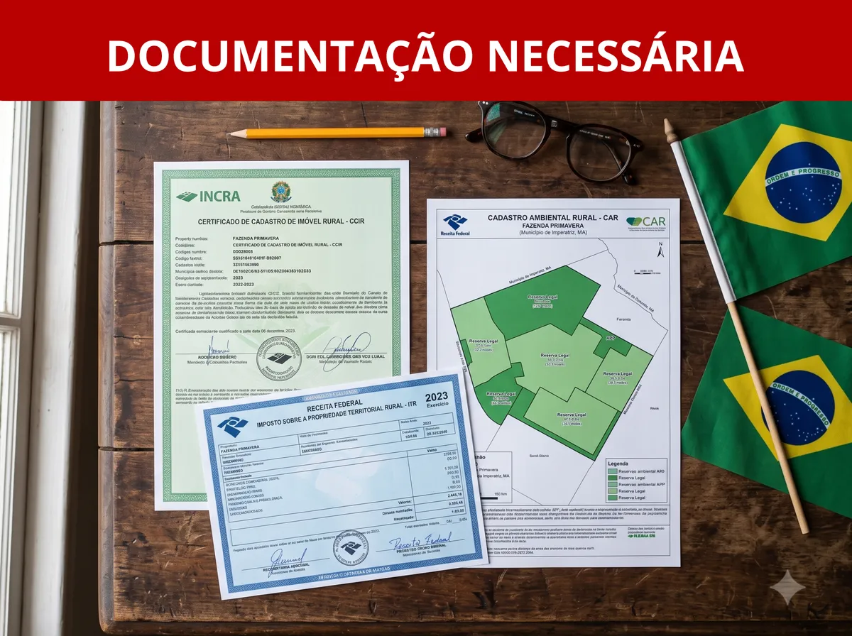 Documentos CCIR, ITR e CAR de imóvel rural